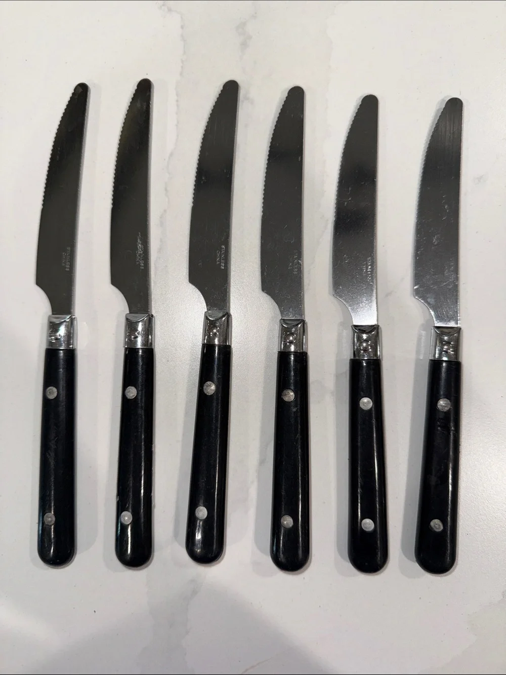 Set of 6 Black Handle Dinner Knives